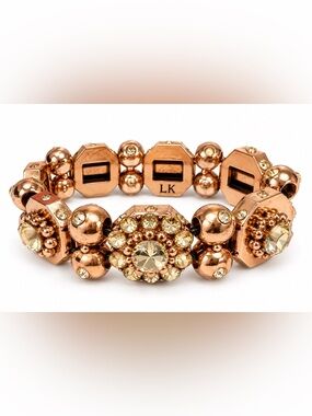 LK Leetal Kalmanson Rose Gold Crystal Floral Stretch Statement Bracelet Signed